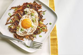 Veggie pancakes with sesame fried eggs