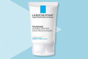 The La Roche-Posay Toleriane Double Repair Face Moisturizer on a blue background.