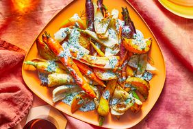 Caramelized Veggies With Poppy Seed Dressing on a pink linen