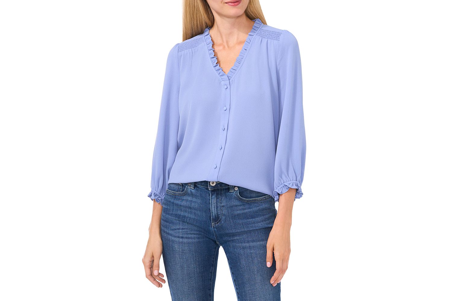 CeCe Ruffle V-Neck Blouse