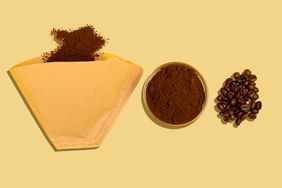 coffee grounds on yellow