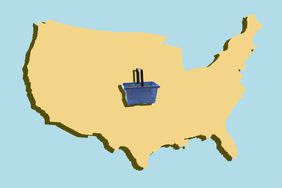 usa map with shopping cart in the center of it.