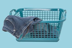 jeans in a laundry basket