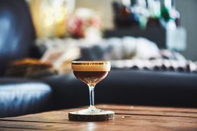 This chilled, refreshing martini combines espresso coffee, coffee liquor, and simple syrup. Freshly brewed espresso is best here—just let it chill in the fridge for a few moments so that it doesn’t melt all your ice (and get watered down).