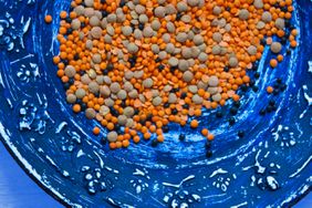 Different dishes with a lentil on a wooden table