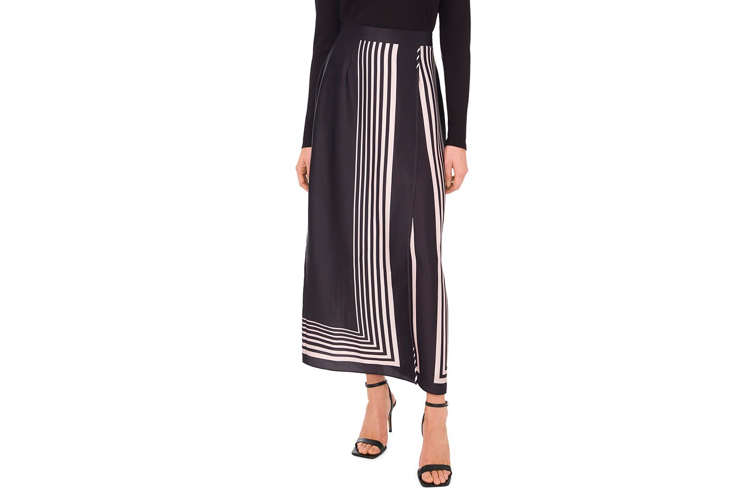 Halogen Geometric Print Crossover Satin Midi Skirt