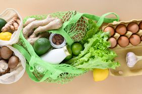 groceries in a green bag