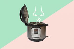 Instant Pot with Opened Lid and Illustration of a Nose Above It