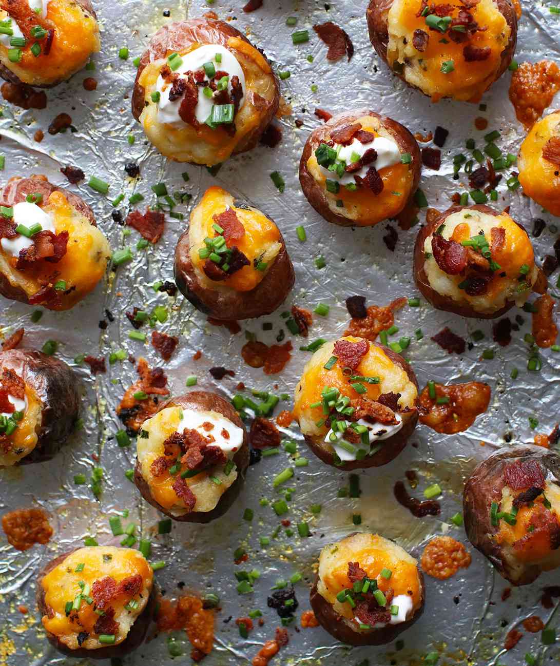 These two-bite taters are totally addictive, thanks to a cheesy, creamy interior surrounded by thin and crispy potato skin. Get the recipe for Mini Twice-Baked Loaded Potatoes.