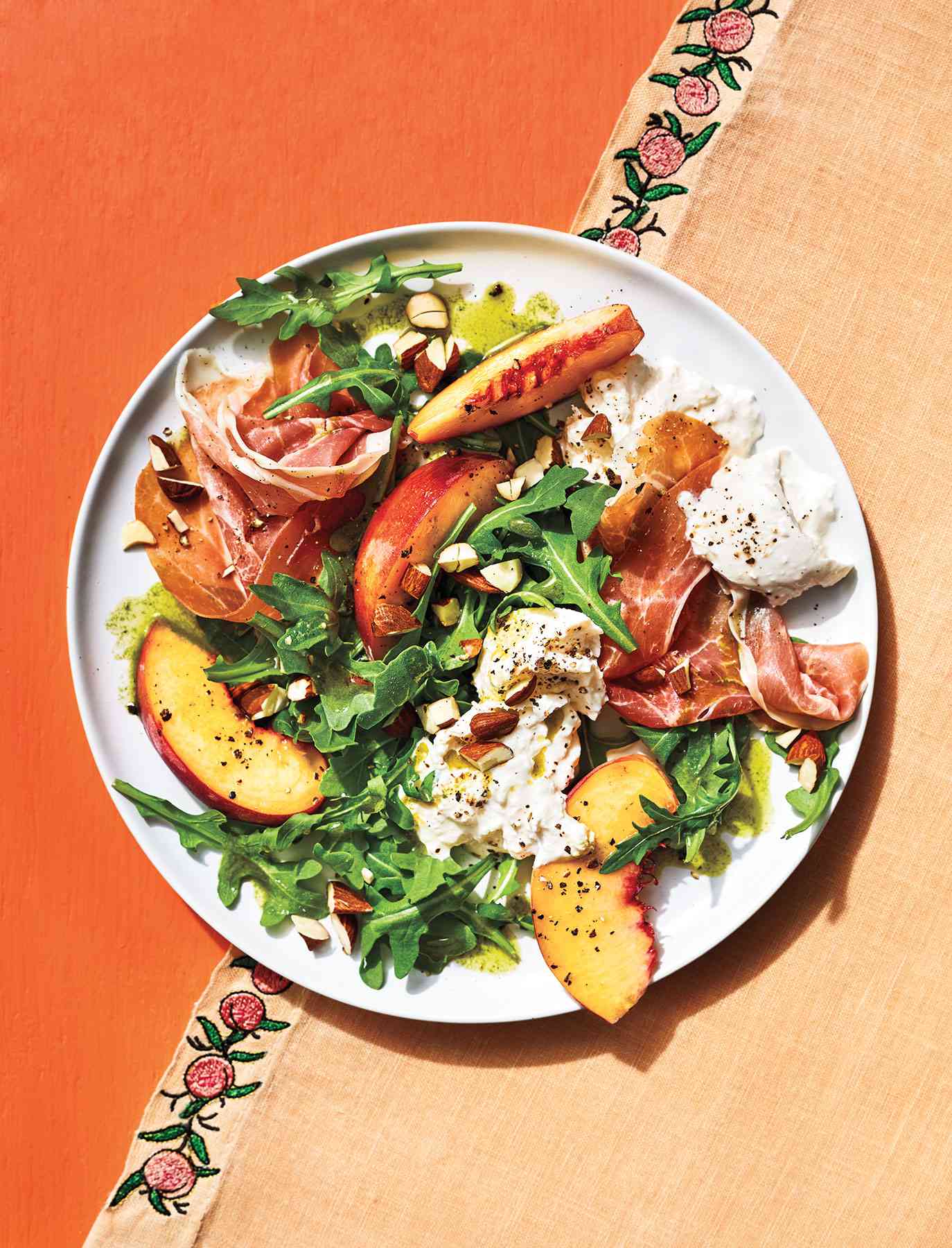 Peach and Arugula Salad With Burrata