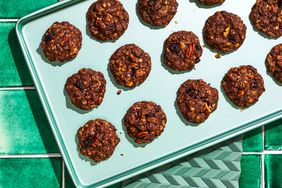 a tray of pecan chocolate cookies