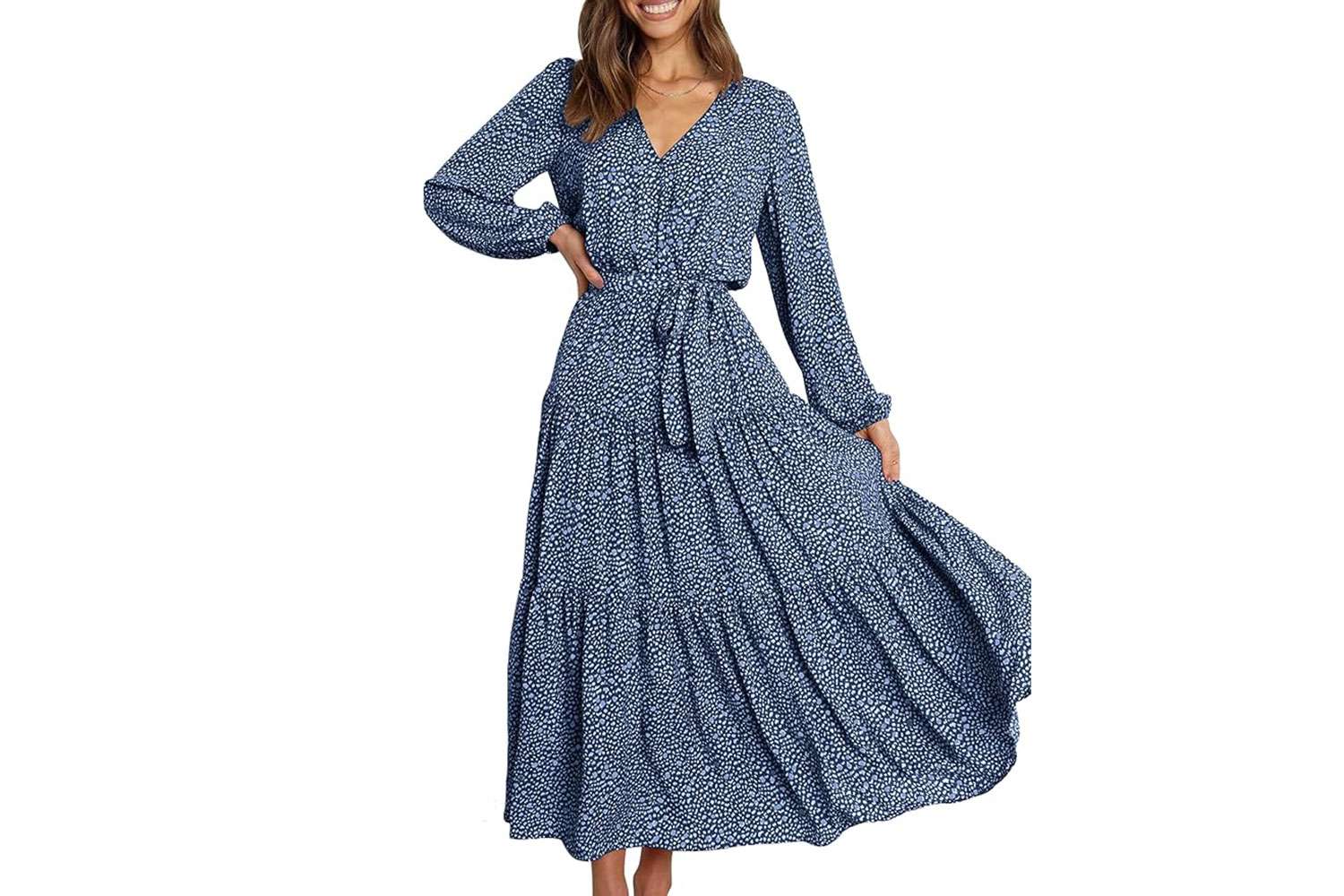 Amazon PRETTYGARDEN Womens Spring Long Sleeve Wrap V Neck Ruffle Floral Maxi Dress