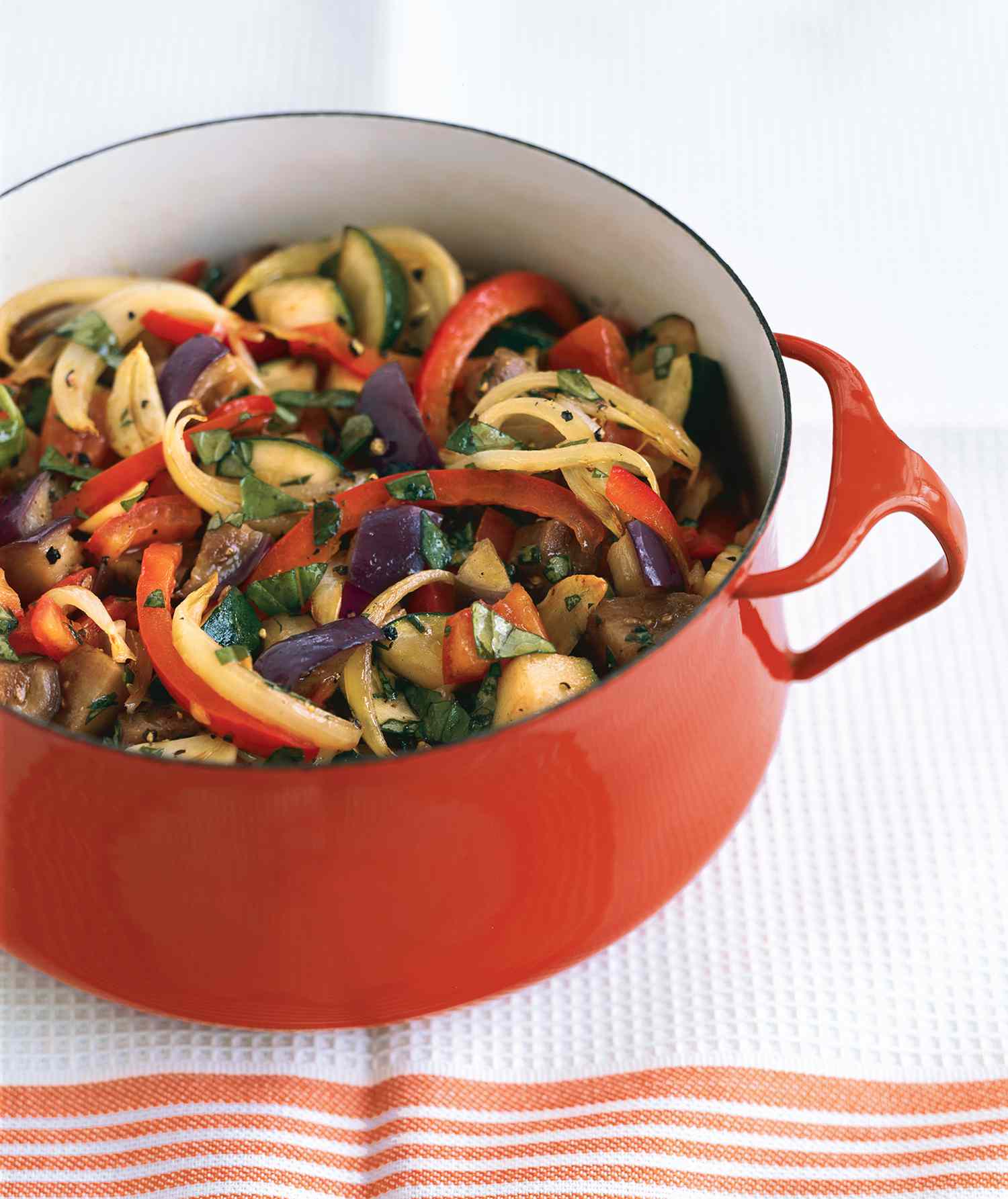 Ratatouille in a Red Cooking Pot