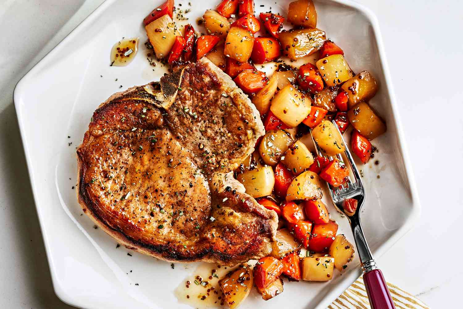 Sweet and Sour Glazed Pork Chops With Turnips And Carrots