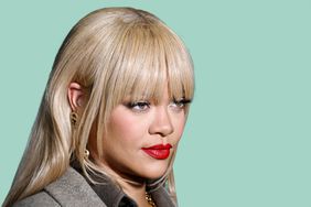 Rihanna with blonde hair and bangs