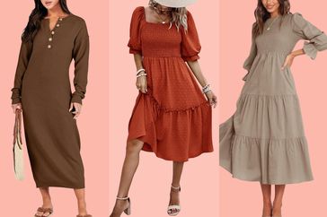 fall dresses brown, orange, and taupe