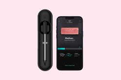 Yummly Smart Meat Thermometer against a light pink background