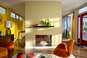 Bright yellow walls of living room 