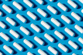 group of pills on blue