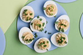 Deviled eggs with green onion, Easter party snack