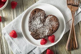 valentines-day-desserts: chocolate souffle with raspberries