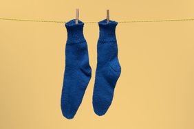 socks hanging on a laundry line