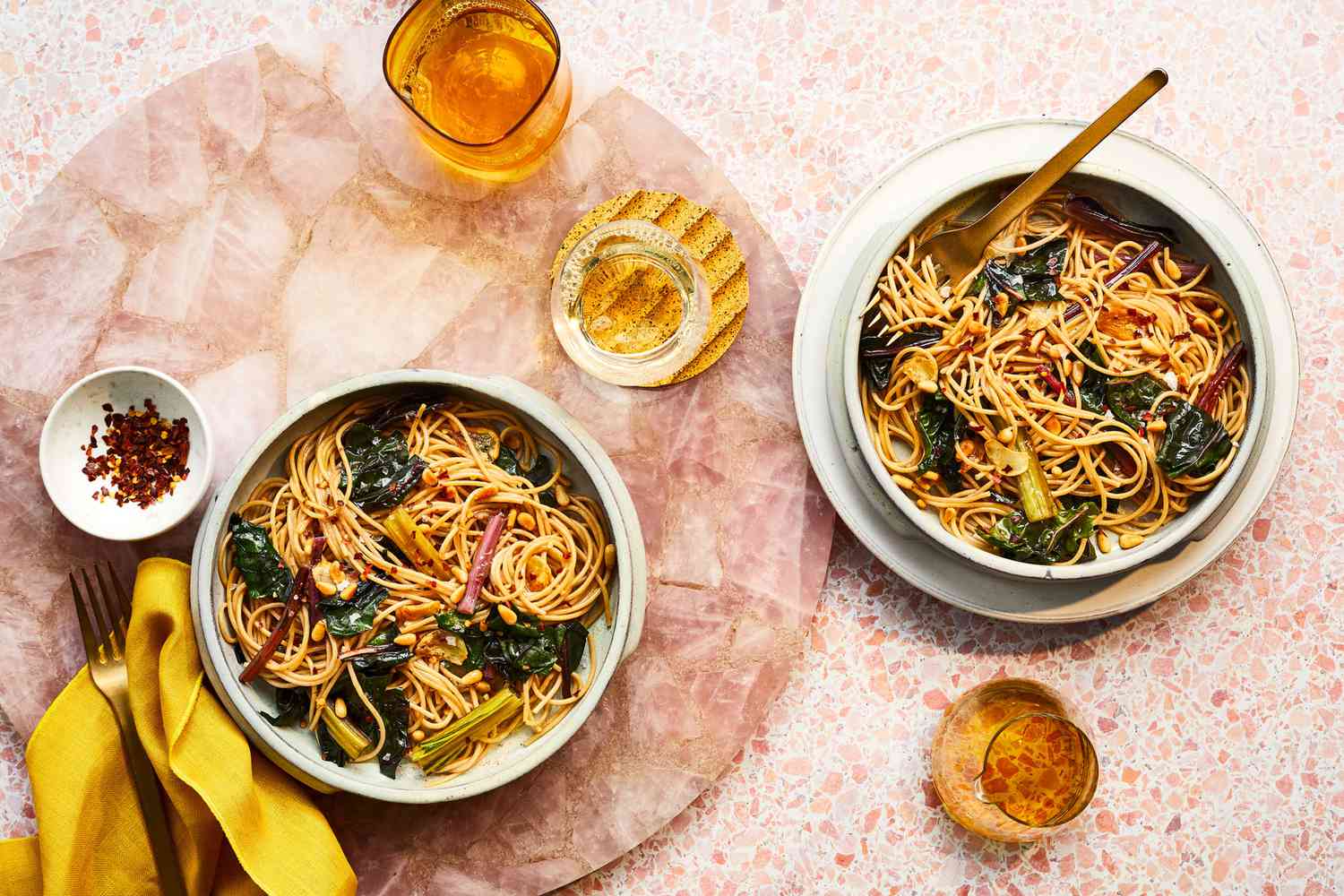 Whole Wheat Pasta with Chard and Pine Nuts