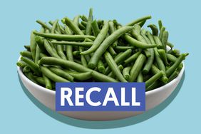 green beans in a bowl with a recall logo