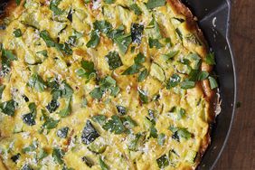 Zucchini-Parmesan Frittata Recipe Served in a cast-iron skillet