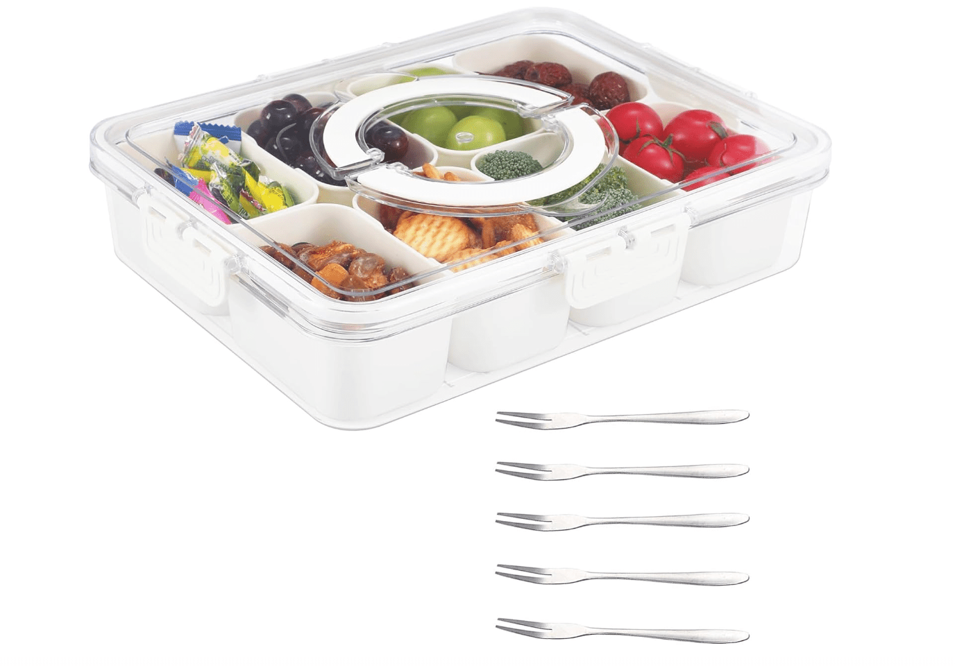 portable snack tray container with snacks