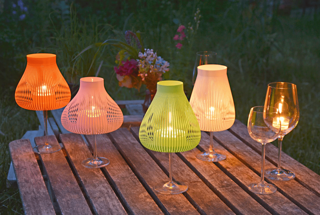 wine glass votives with paper lampshade