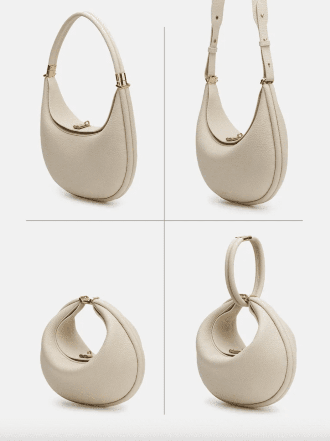 a cream colored purse in four different styles